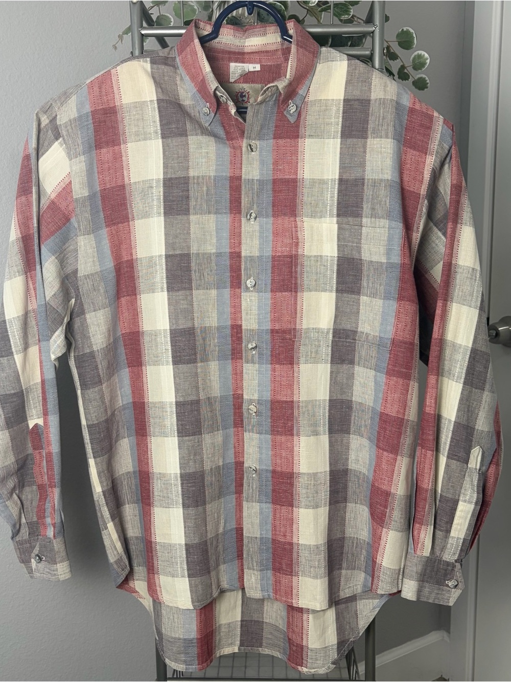 The Territory Ahead Linen Blend Shirt Men’s Size M Red Plaid Muted Gorpcore EUC